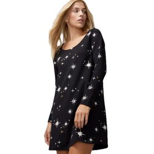 SOMA EMBRACEABLE Black Dreamy‎ Star Long-Sleeve Sleepshirt Nightshirt Nightgown